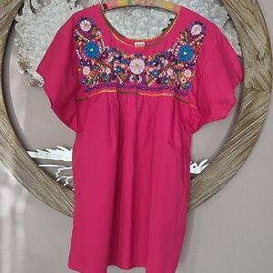 Mexican Embroidered Pink Top